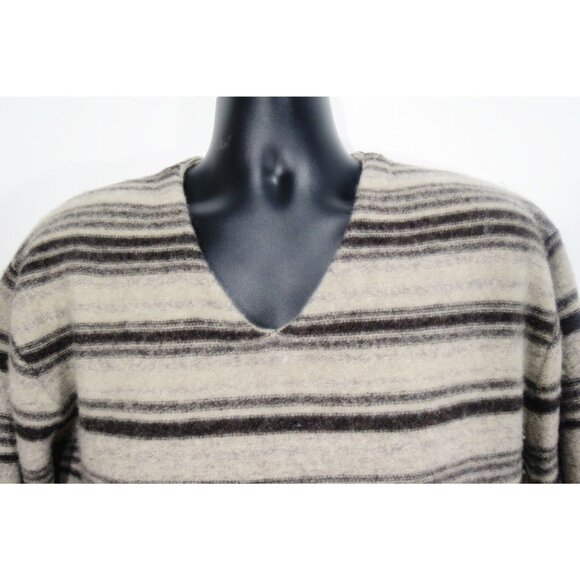 Vintage Joseph Abboud Mens Large Lambswool Striped V Neck Sweater Gray White - Picture 3 of 9